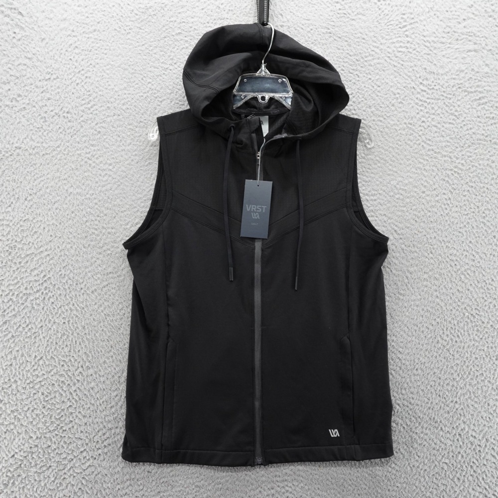 VRST Mens Full Zip Golf Vest Pure Black Hooded Size Small NEW *